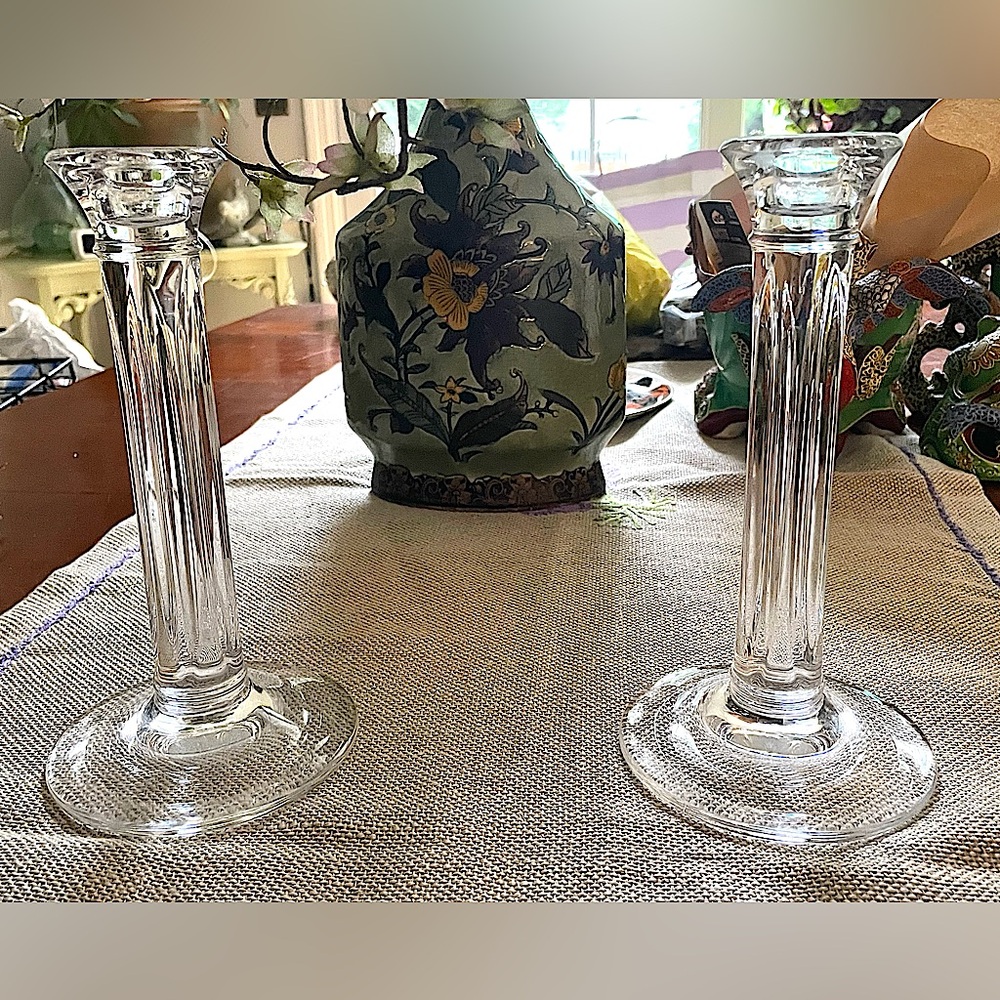 Tiffany & Co Crystal Fluted Hampton Column Candle Holders, Pair, no chips/cracks